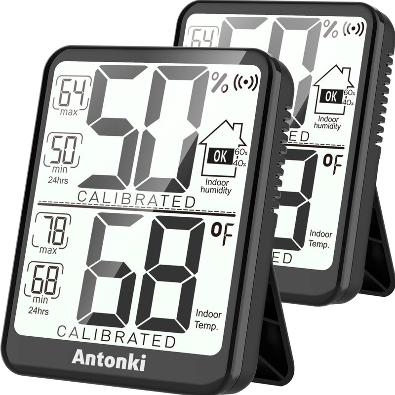 Antonki 2-Pack Room Thermometer Indoor Hygrometer  Digital Humidity Gauge  Temperature and Humidity Meter with Max/Min Record Monitor Sensor for Home  Nursery  Reptile Pets  Plants - Small Size - Image 1